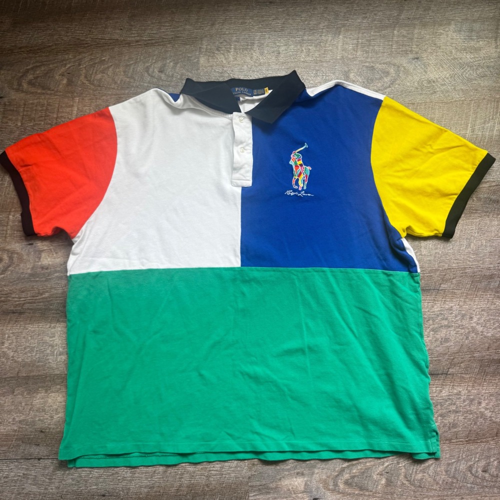 Polo Ralph Lauren Colorblock Big Pony Polo Shirt 4XB Big & Tall Multicolor Mesh